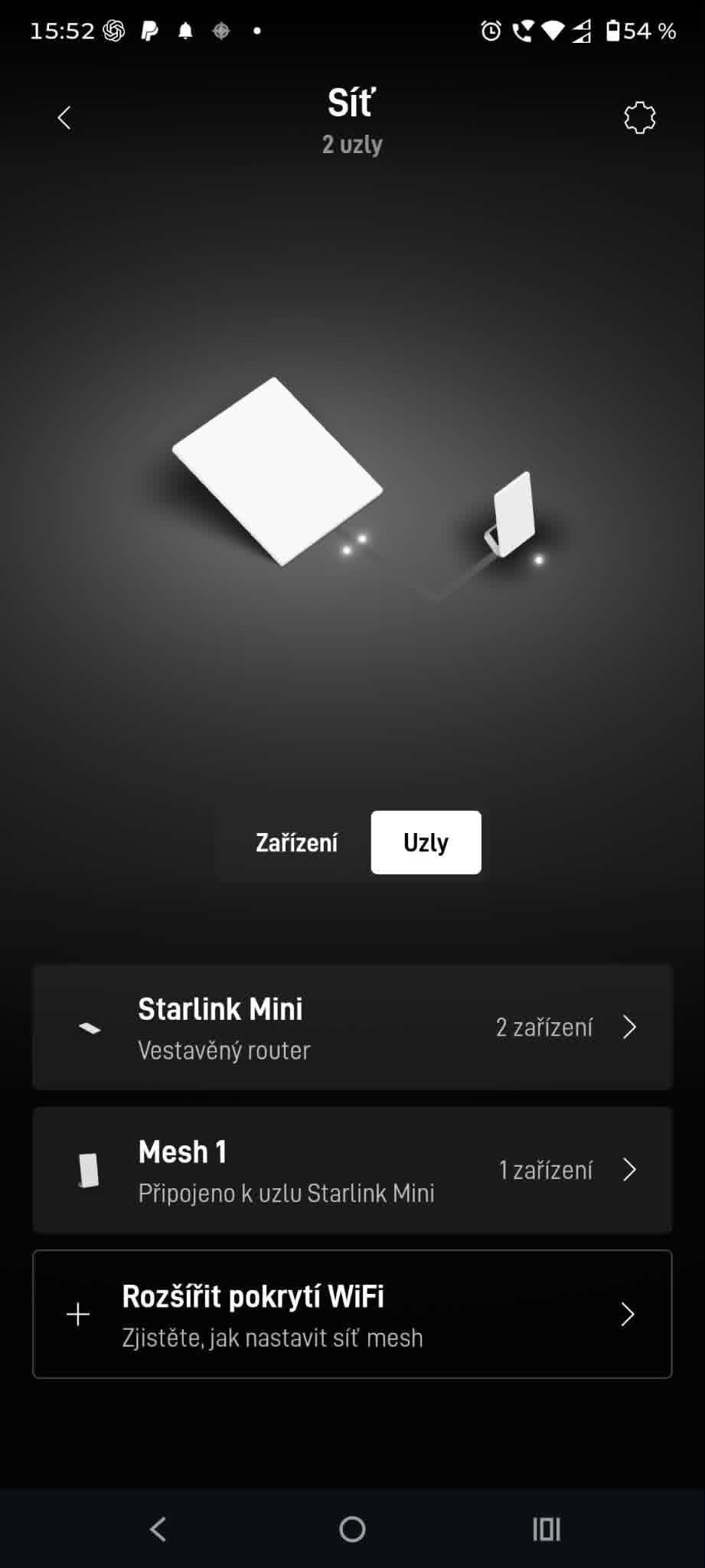 Starlink Mini a samostatný mesh router v aplikaci